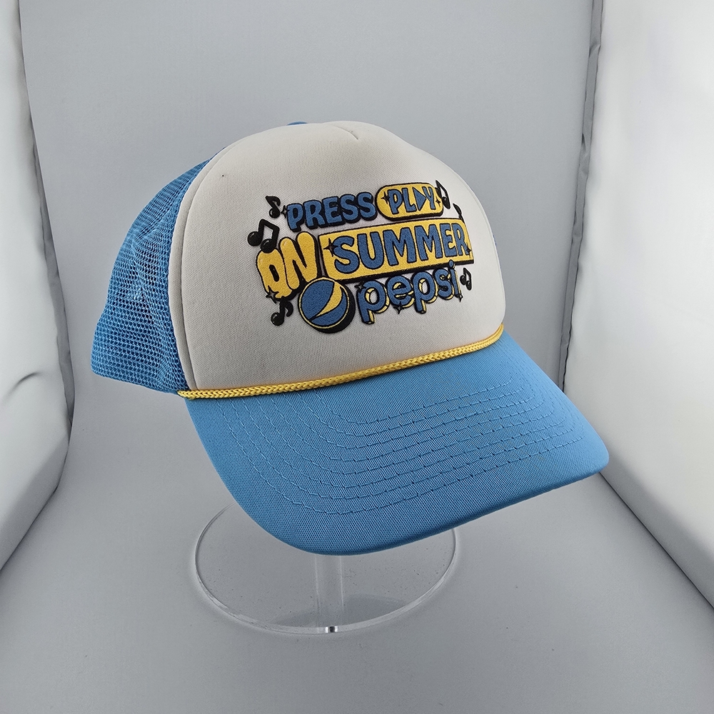 Vintage Pepsi Press Play On Summer Trucker Hat Blue Mesh Snapback Cap